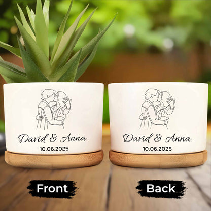 Personalize With Names And Date, Couple Embracing - Personalized Ceramic Plant Pot - CPL403_CEP