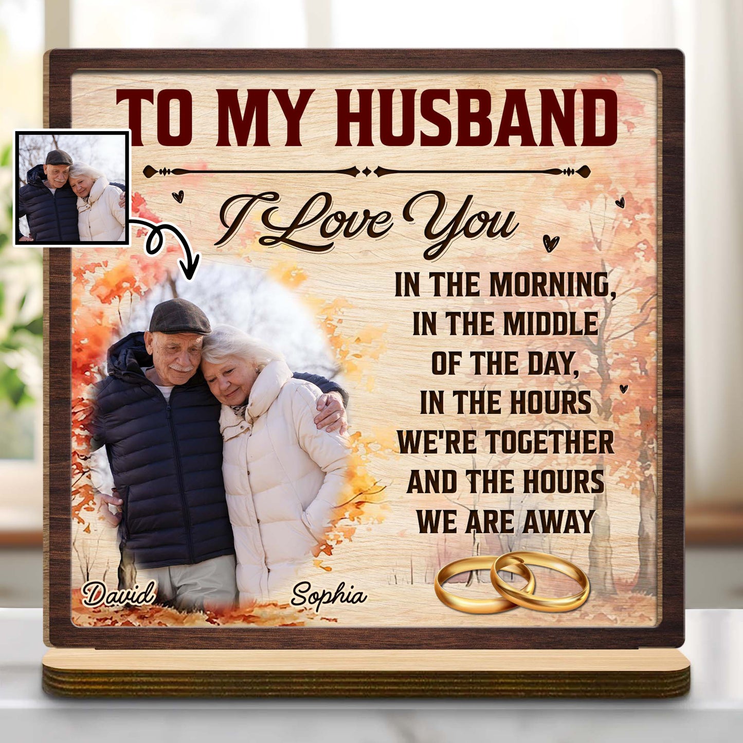 To My Husband, I Love You Autumn Leaves and Wedding Rings