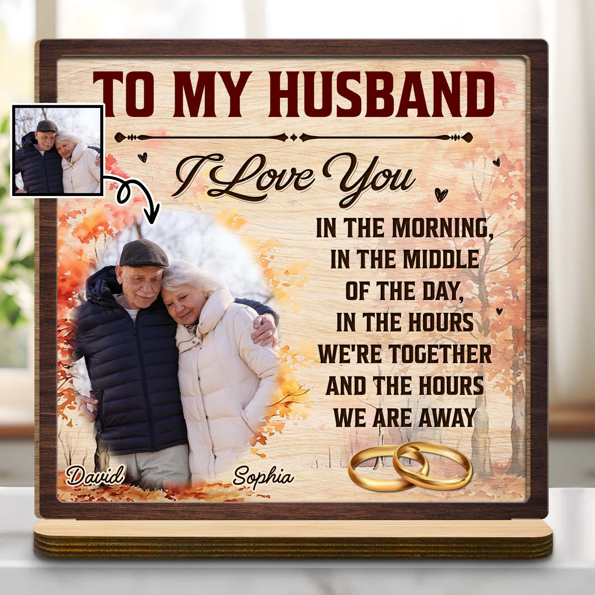 To My Husband, I Love You Autumn Leaves and Wedding Rings