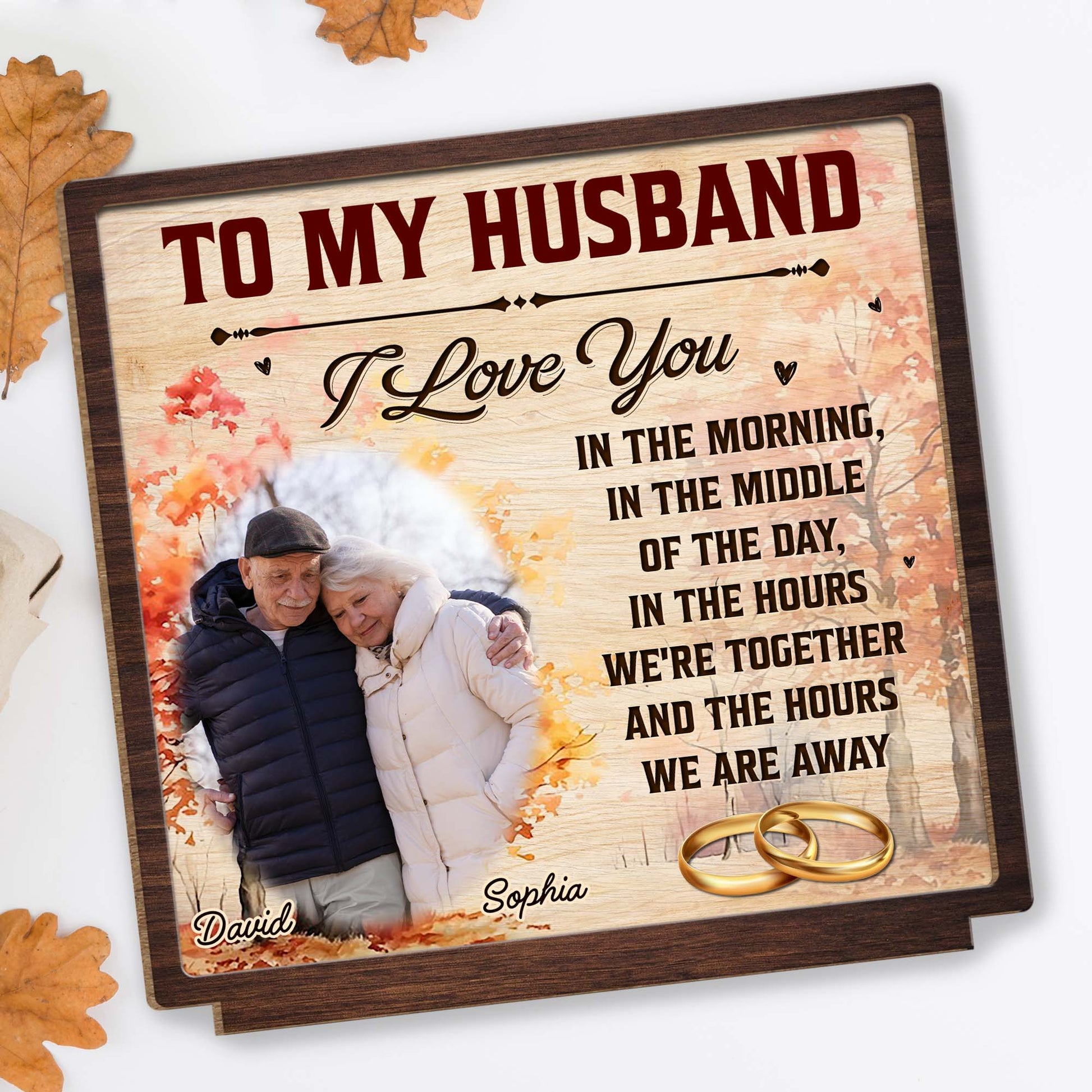 To My Husband, I Love You Autumn Leaves and Wedding Rings
