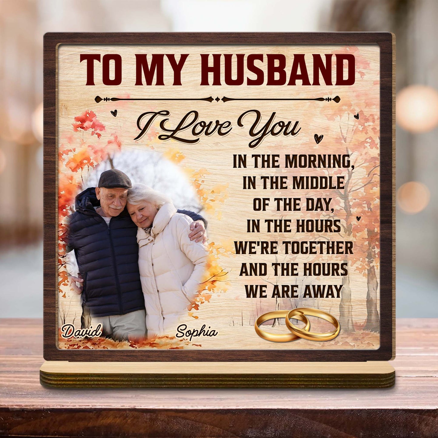 To My Husband, I Love You Autumn Leaves and Wedding Rings