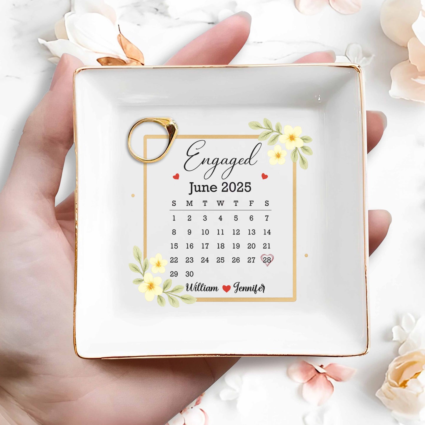 Engaged Perfect Reminder Of Your Special Day With Flowers - Personalized Custom Jewelry Dish, Square Ceramic Dish - CPL417_SCRD