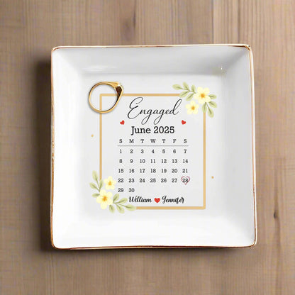 Engaged Perfect Reminder Of Your Special Day With Flowers - Personalized Custom Jewelry Dish, Square Ceramic Dish - CPL417_SCRD