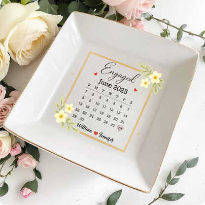 Engaged Perfect Reminder Of Your Special Day With Flowers - Personalized Custom Jewelry Dish, Square Ceramic Dish - CPL417_SCRD