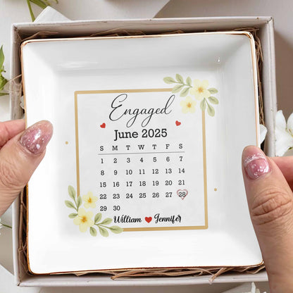 Engaged Perfect Reminder Of Your Special Day With Flowers - Personalized Custom Jewelry Dish, Square Ceramic Dish - CPL417_SCRD