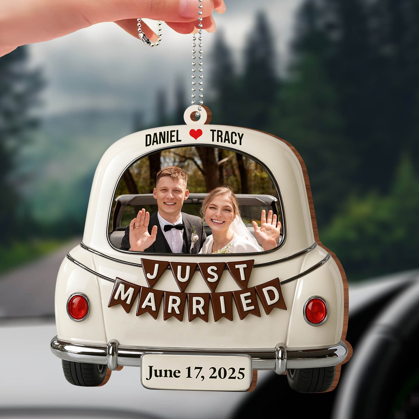 Just Married, Car And Heart Hanging Ornament