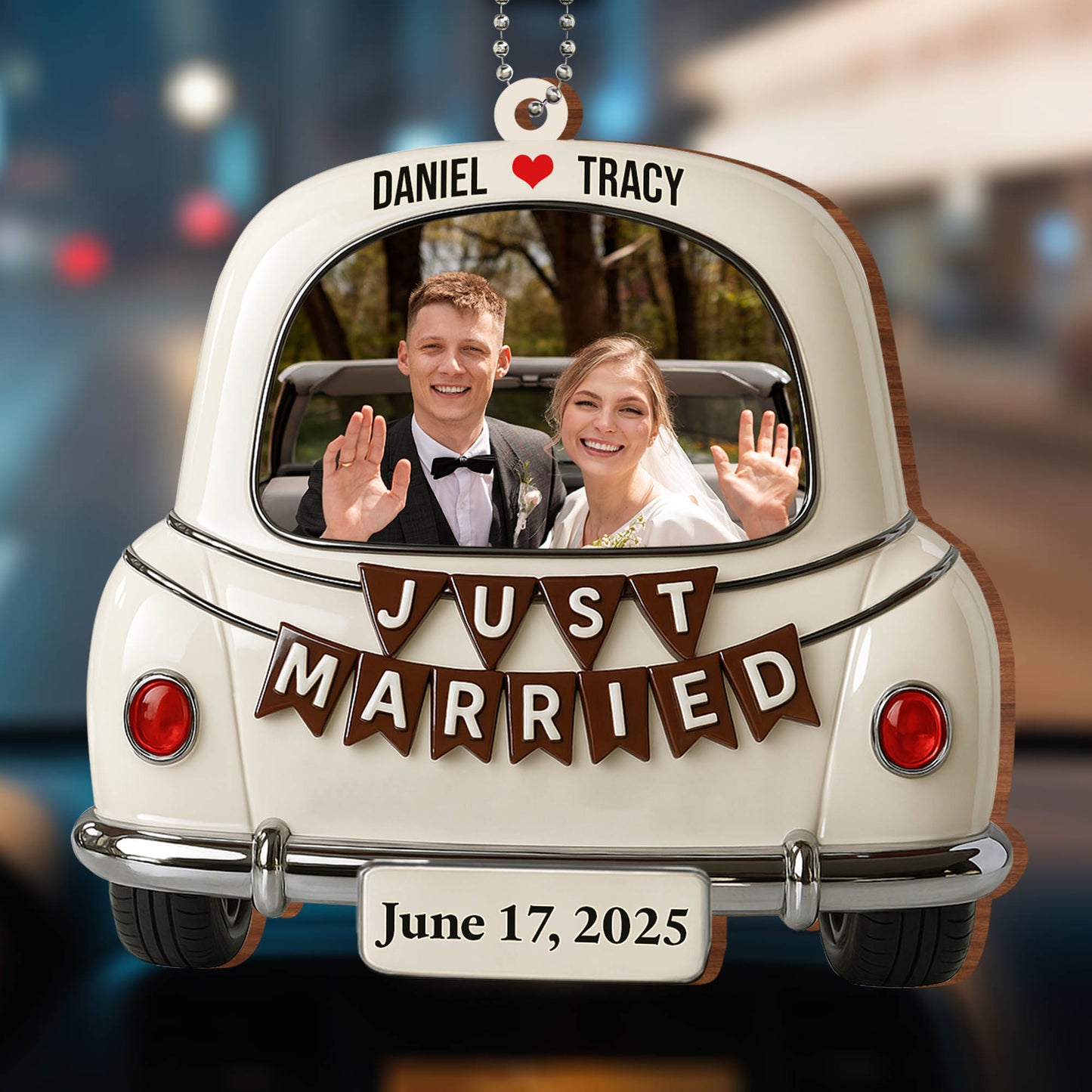 Just Married, Car And Heart Hanging Ornament