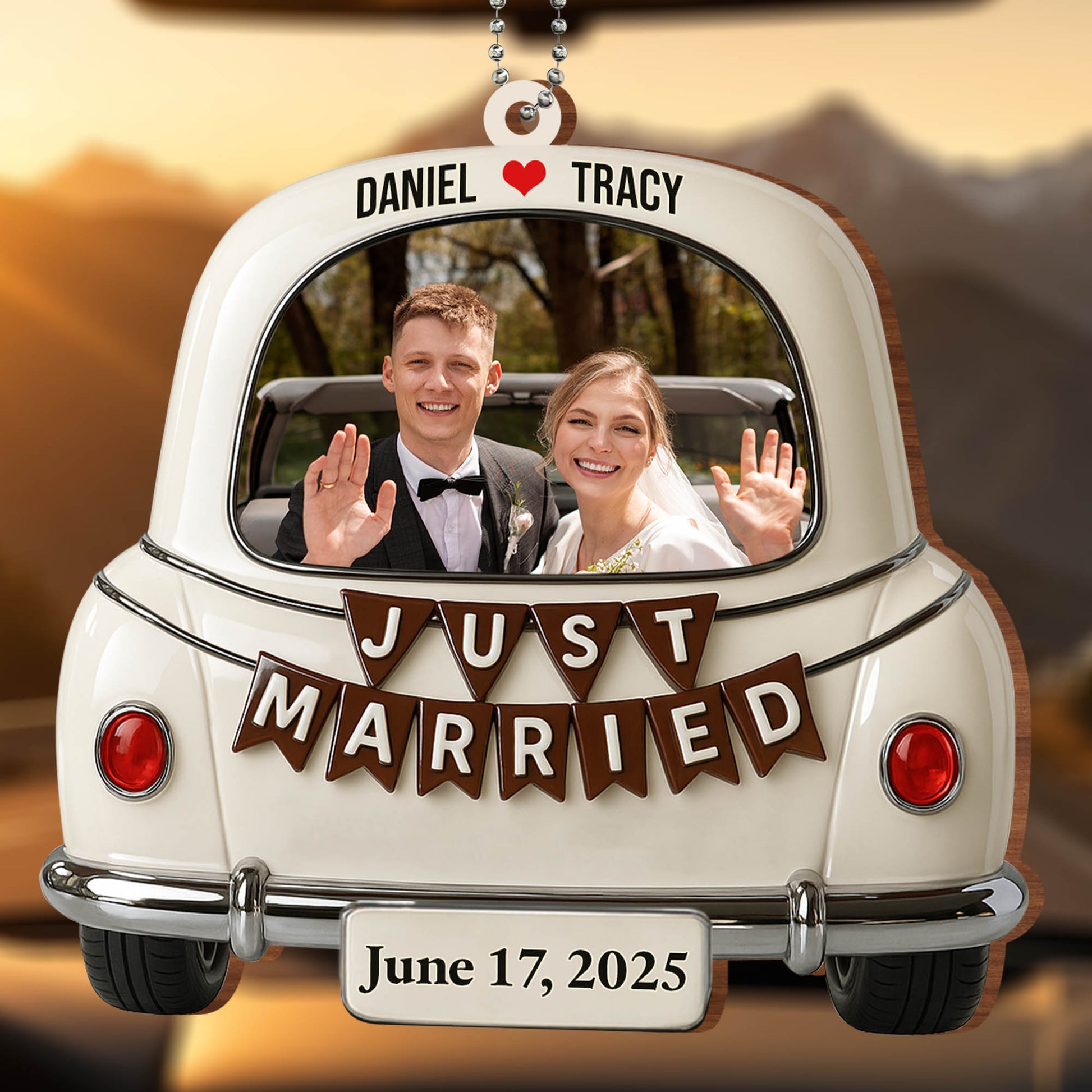 Just Married, Car And Heart Hanging Ornament