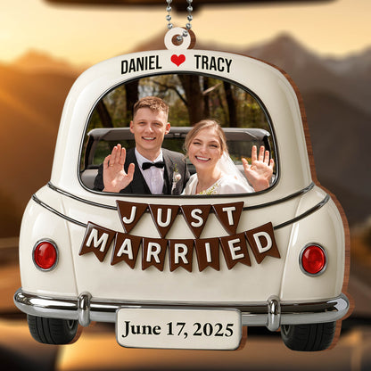 Just Married, Car And Heart Hanging Ornament