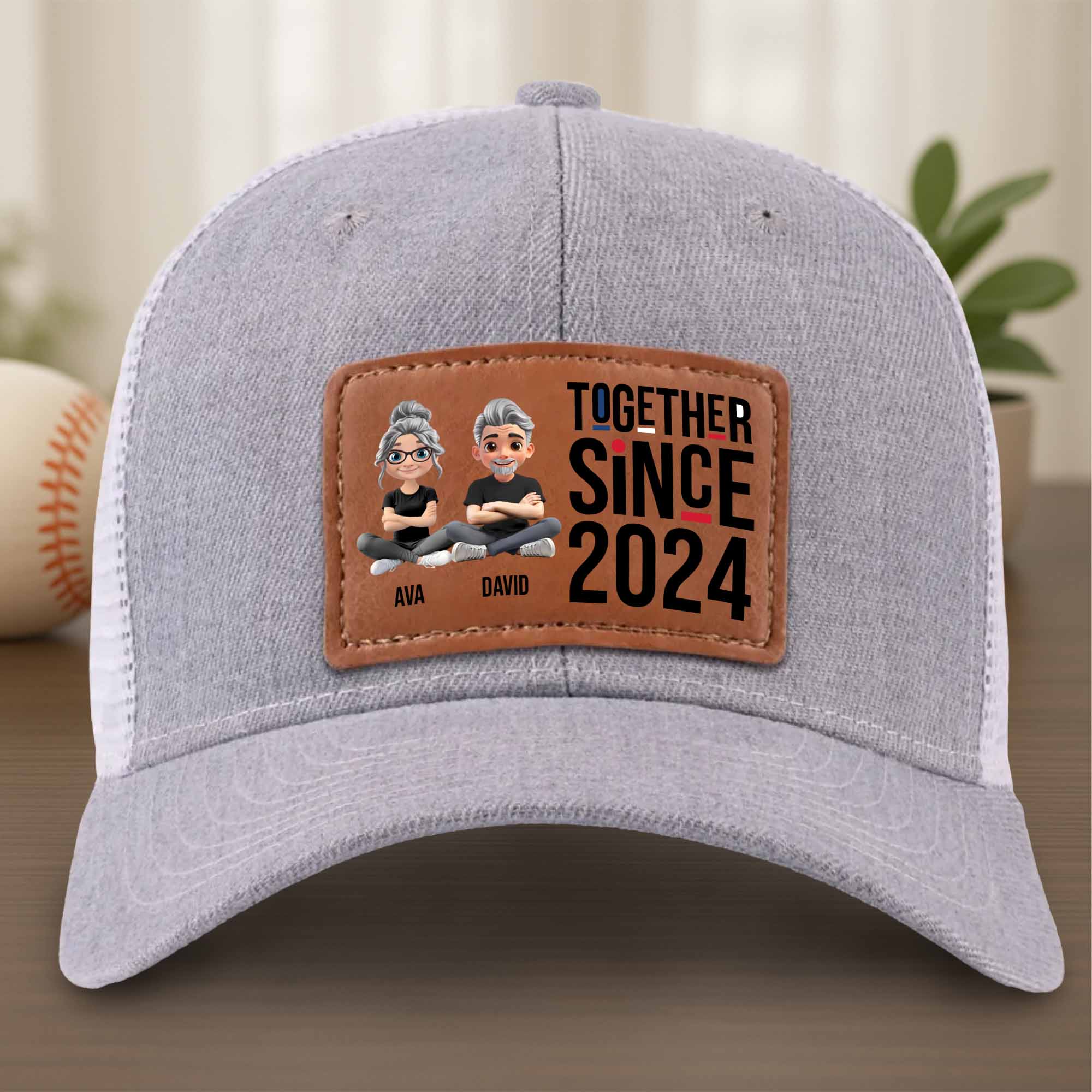 Together Since, Cartoon Couple Design, Personalized Leather Patch Hat ...