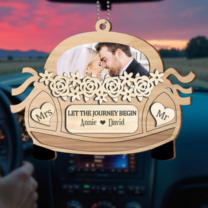 Let The Journey Begin With Roses Car Hanging Decoration - Personalized Custom Wood Ornament, Car Hanging Ornament - CPL425_WCA