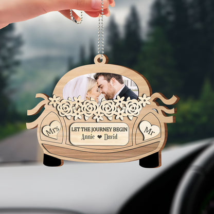 Let The Journey Begin With Roses Car Hanging Decoration - Personalized Custom Wood Ornament, Car Hanging Ornament - CPL425_WCA