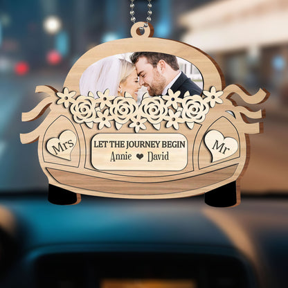 Let The Journey Begin With Roses Car Hanging Decoration - Personalized Custom Wood Ornament, Car Hanging Ornament - CPL425_WCA