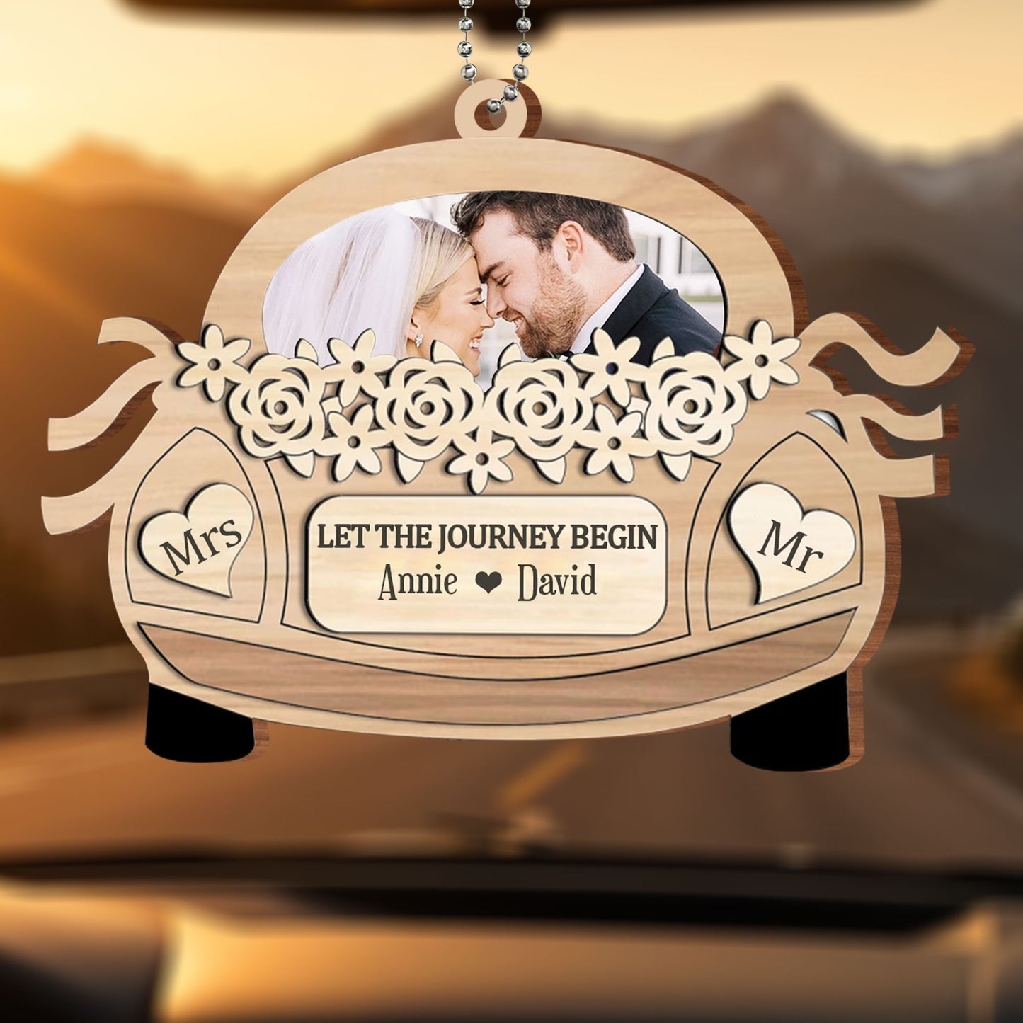 Let The Journey Begin With Roses Car Hanging Decoration - Personalized Custom Wood Ornament, Car Hanging Ornament - CPL425_WCA