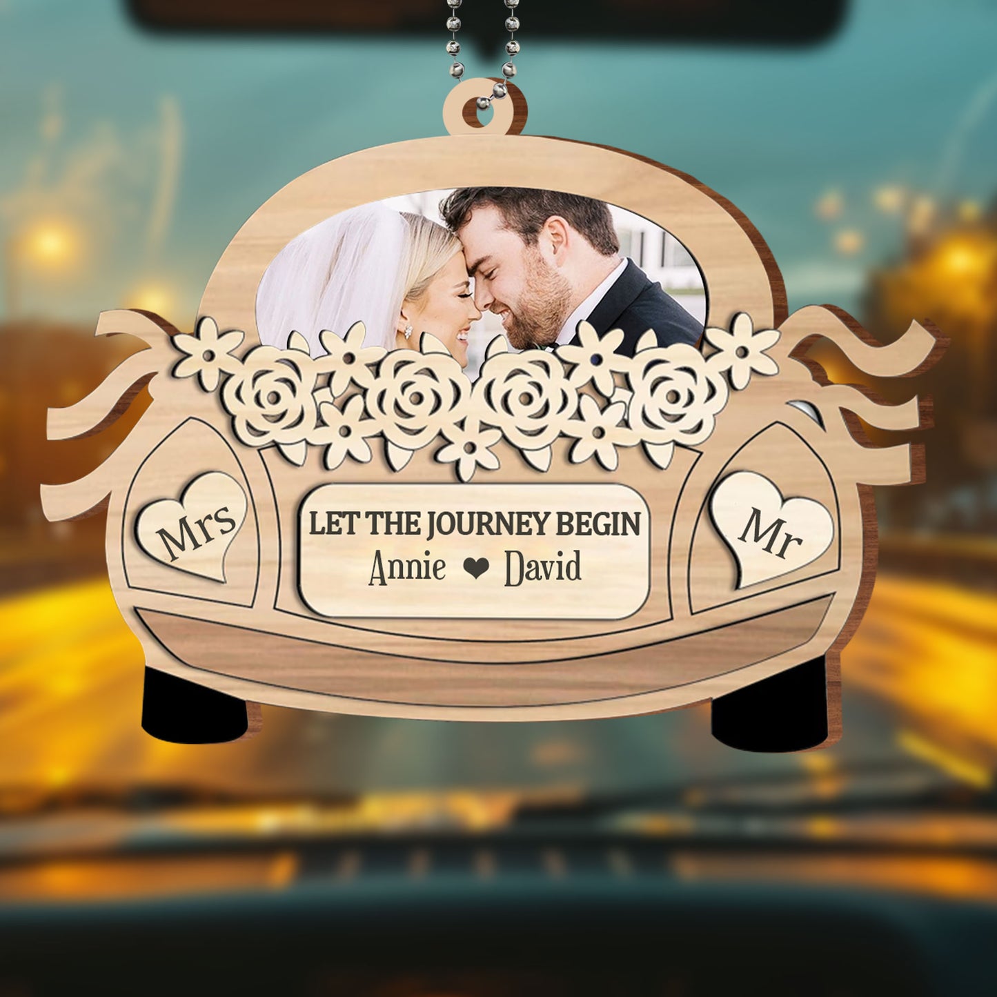 Let The Journey Begin With Roses Car Hanging Decoration - Personalized Custom Wood Ornament, Car Hanging Ornament - CPL425_WCA