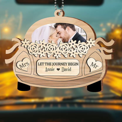 Let The Journey Begin With Roses Car Hanging Decoration - Personalized Custom Wood Ornament, Car Hanging Ornament - CPL425_WCA