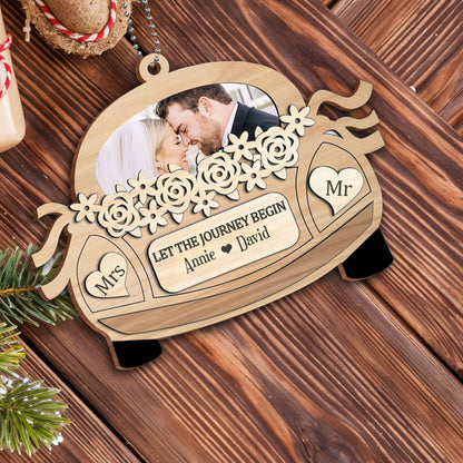 Let The Journey Begin With Roses Car Hanging Decoration - Personalized Custom Wood Ornament, Car Hanging Ornament - CPL425_WCA