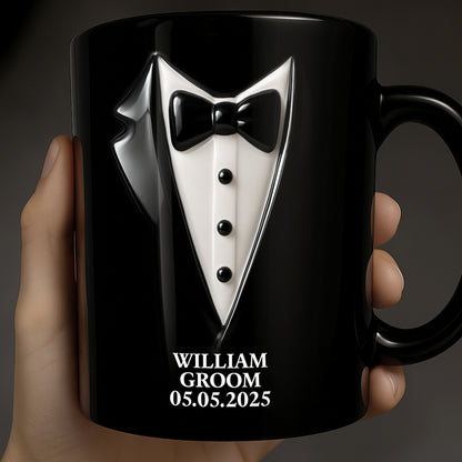 Elegant Groom Suit Design Tuxedo - Personalized Custom Black Mug - CPL429_BMUG