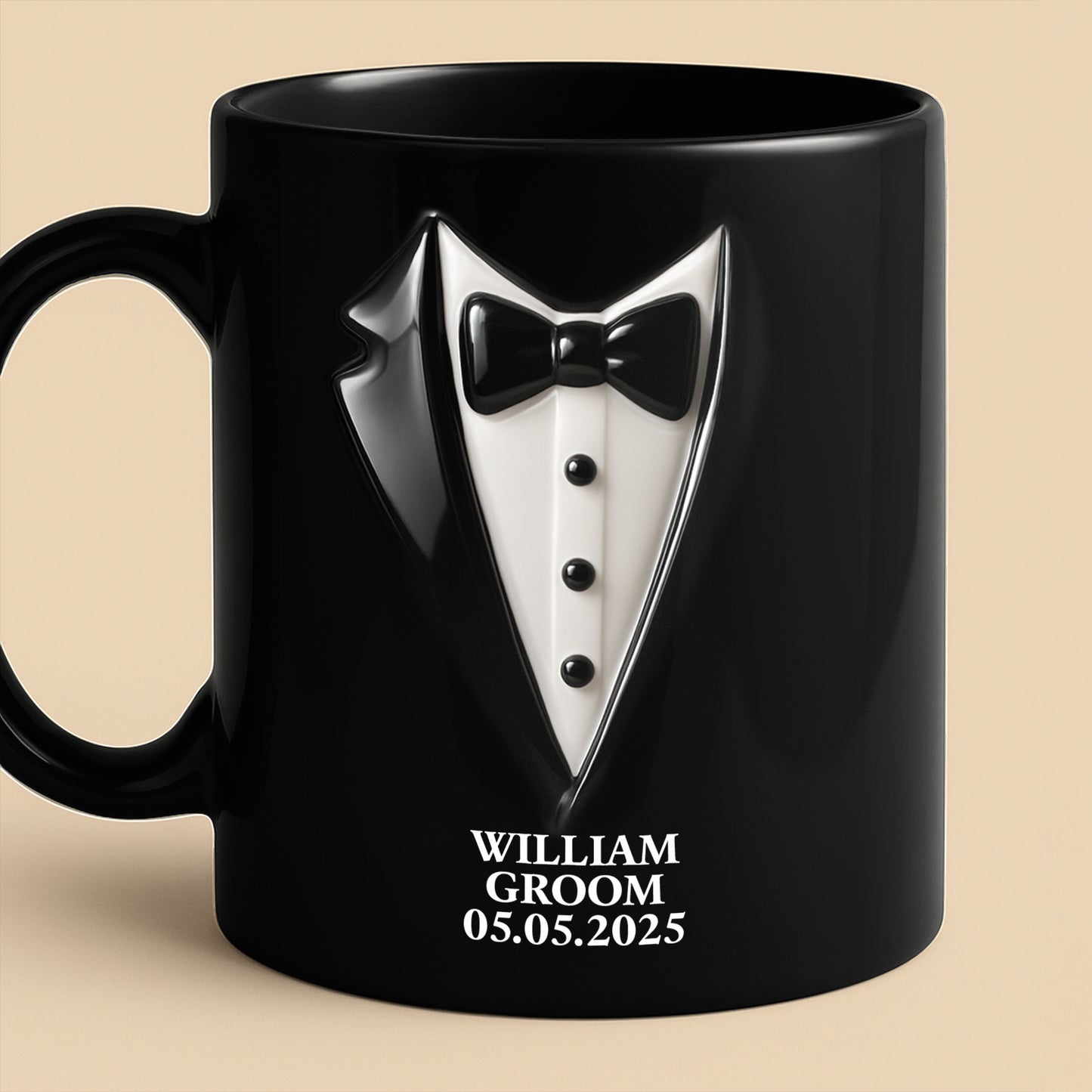 Elegant Groom Suit Design Tuxedo - Personalized Custom Black Mug - CPL429_BMUG