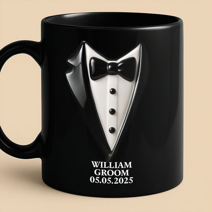 Elegant Groom Suit Design Tuxedo - Personalized Custom Black Mug - CPL429_BMUG