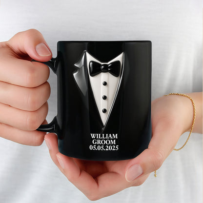 Elegant Groom Suit Design Tuxedo - Personalized Custom Black Mug - CPL429_BMUG
