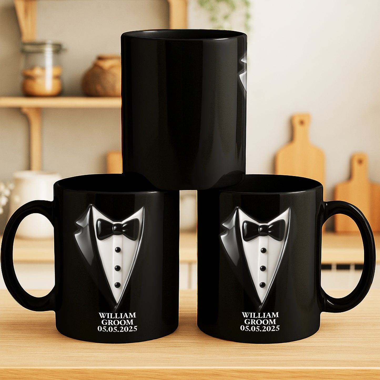 Elegant Groom Suit Design Tuxedo - Personalized Custom Black Mug - CPL429_BMUG