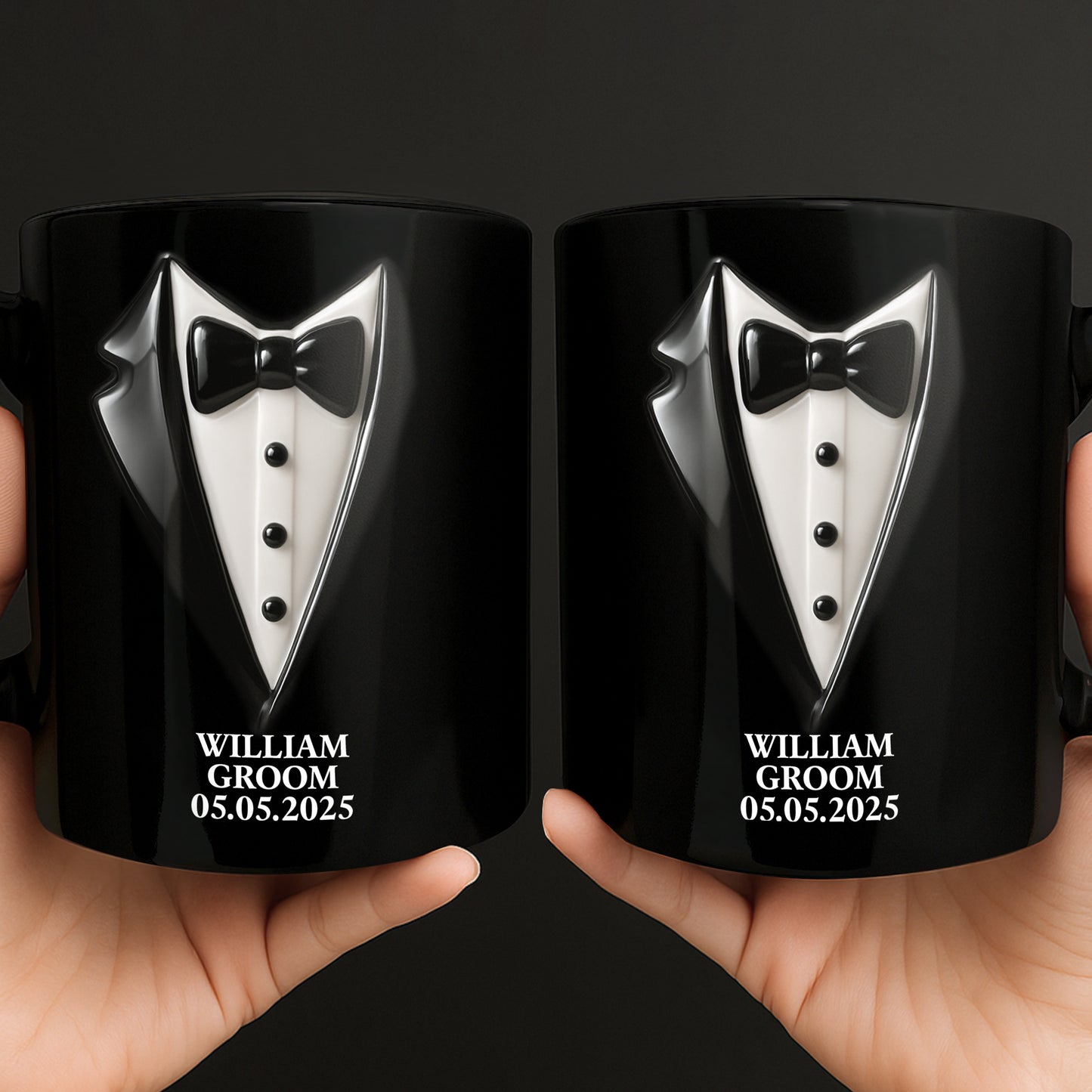 Elegant Groom Suit Design Tuxedo - Personalized Custom Black Mug - CPL429_BMUG