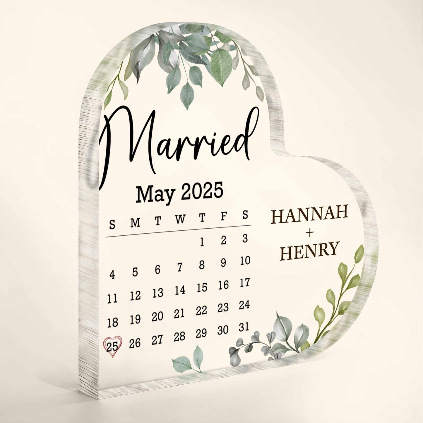 Married May 2025 Calendar Leaves Heart Design