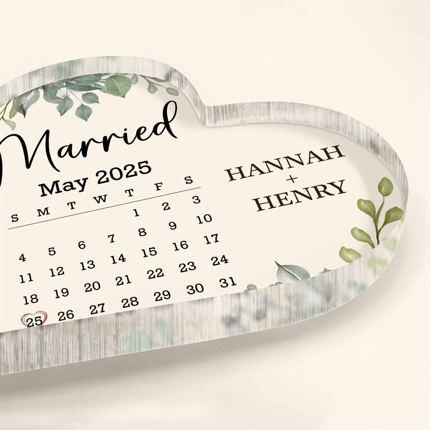 Married May 2025 Calendar Leaves Heart Design