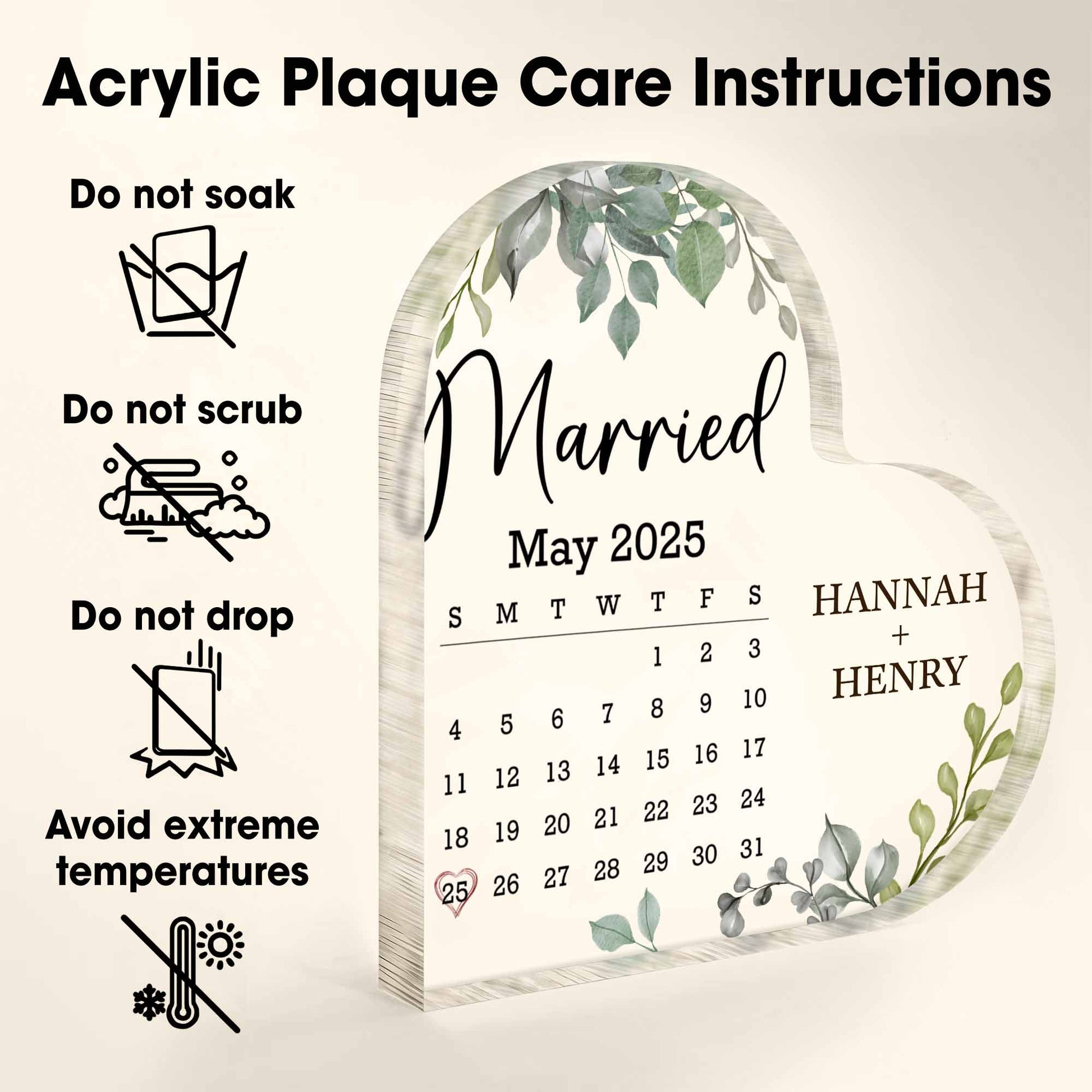 Married May 2025 Calendar Leaves Heart Design