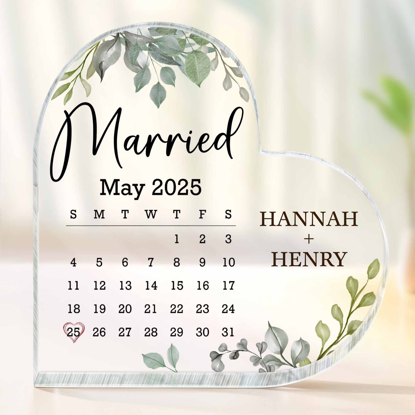 Married May 2025 Calendar Leaves Heart Design