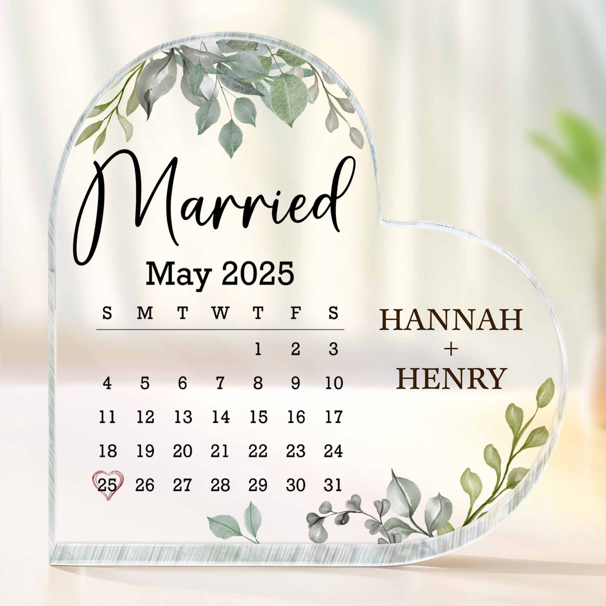Married May 2025 Calendar Leaves Heart Design