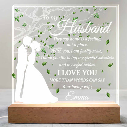 To My Husband, Home Is A Feeling, With Tree And Leaves Design