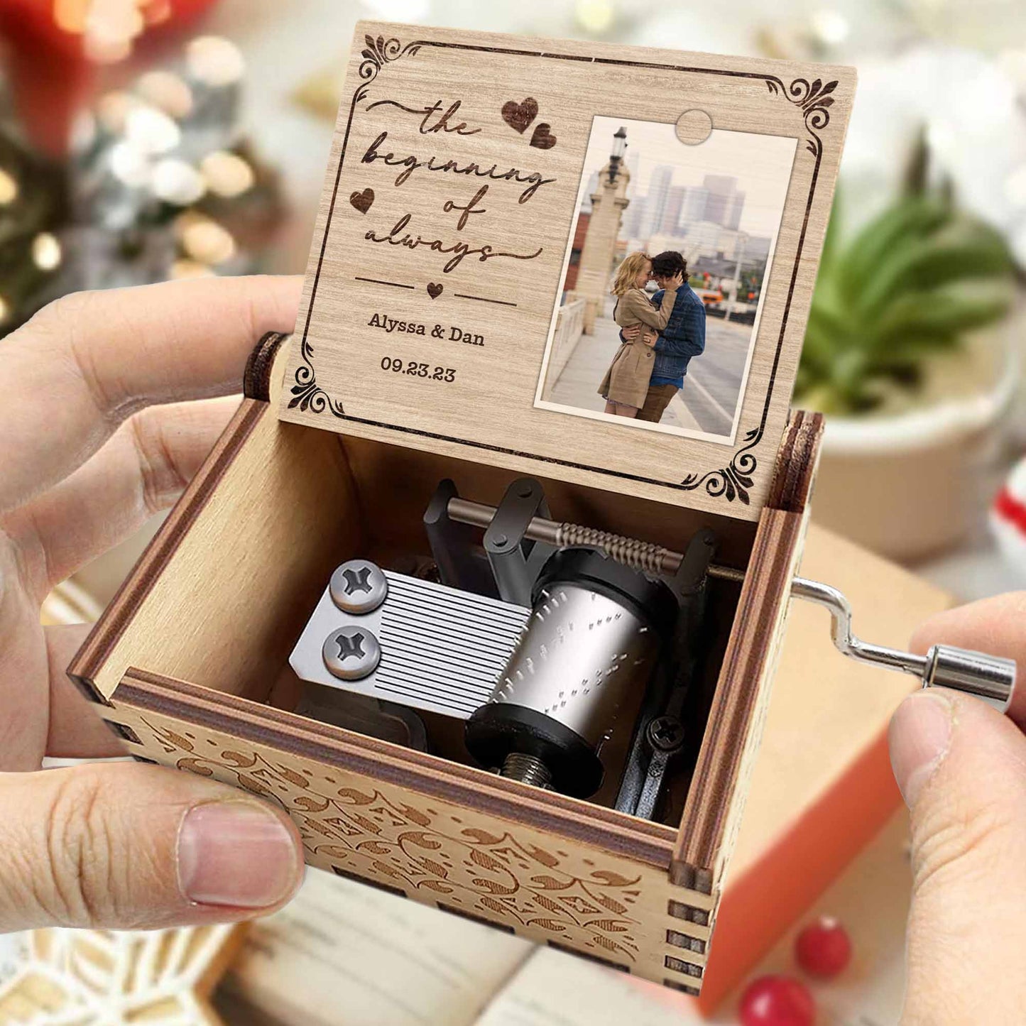 The Beginning Of Always, Hearts And Scrolls - Custom Music Box With "You Are My Sunshine" Tune - CPL443_MZB