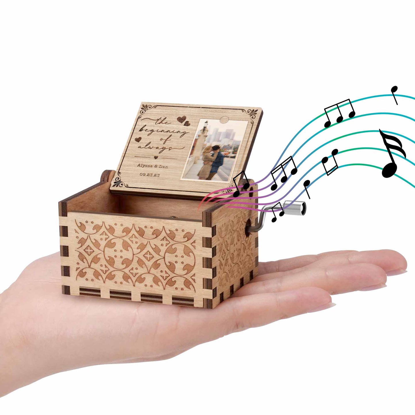 The Beginning Of Always, Hearts And Scrolls - Custom Music Box With "You Are My Sunshine" Tune - CPL443_MZB