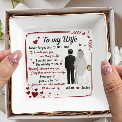 Para mi esposa, nunca olvides que te amo, corazones, pareja de novios - Plato de joyería personalizado, plato cuadrado de cerámica - CPL444_SCRD