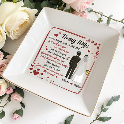 Para mi esposa, nunca olvides que te amo, corazones, pareja de novios - Plato de joyería personalizado, plato cuadrado de cerámica - CPL444_SCRD