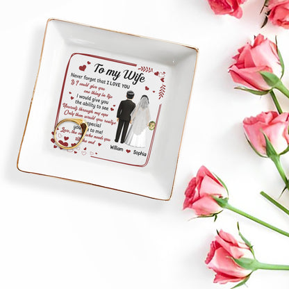 Para mi esposa, nunca olvides que te amo, corazones, pareja de novios - Plato de joyería personalizado, plato cuadrado de cerámica - CPL444_SCRD