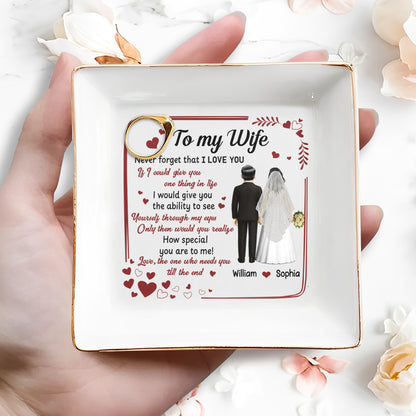 Para mi esposa, nunca olvides que te amo, corazones, pareja de novios - Plato de joyería personalizado, plato cuadrado de cerámica - CPL444_SCRD