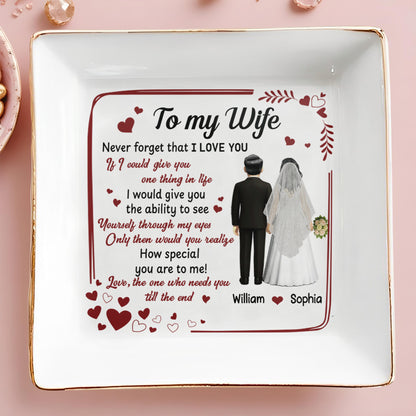 Para mi esposa, nunca olvides que te amo, corazones, pareja de novios - Plato de joyería personalizado, plato cuadrado de cerámica - CPL444_SCRD