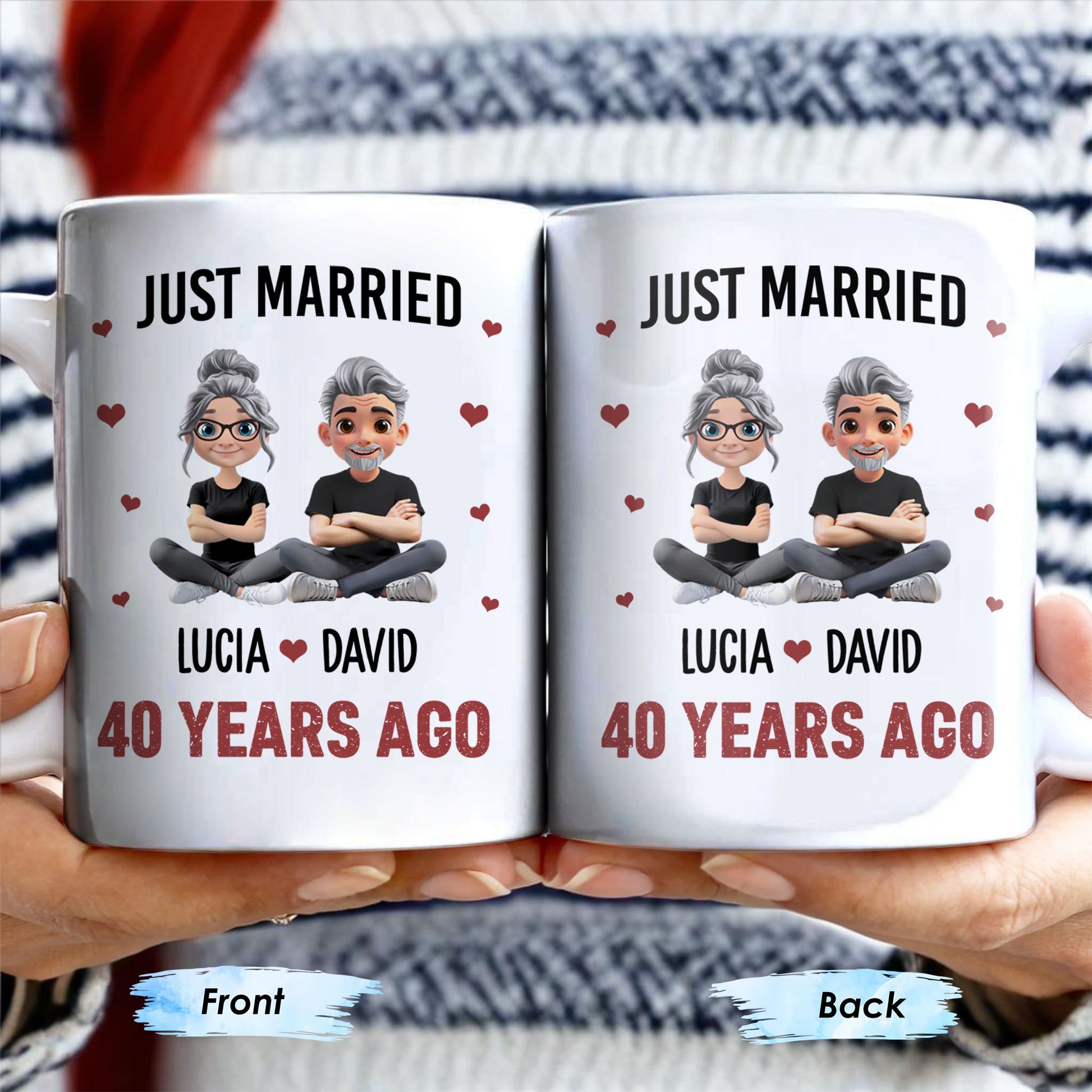 Just Married Cartoon Couple With Hearts