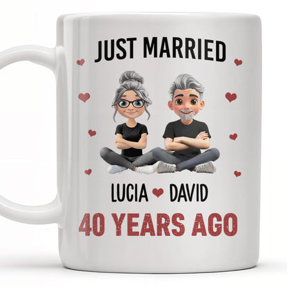 Just Married Cartoon Couple With Hearts