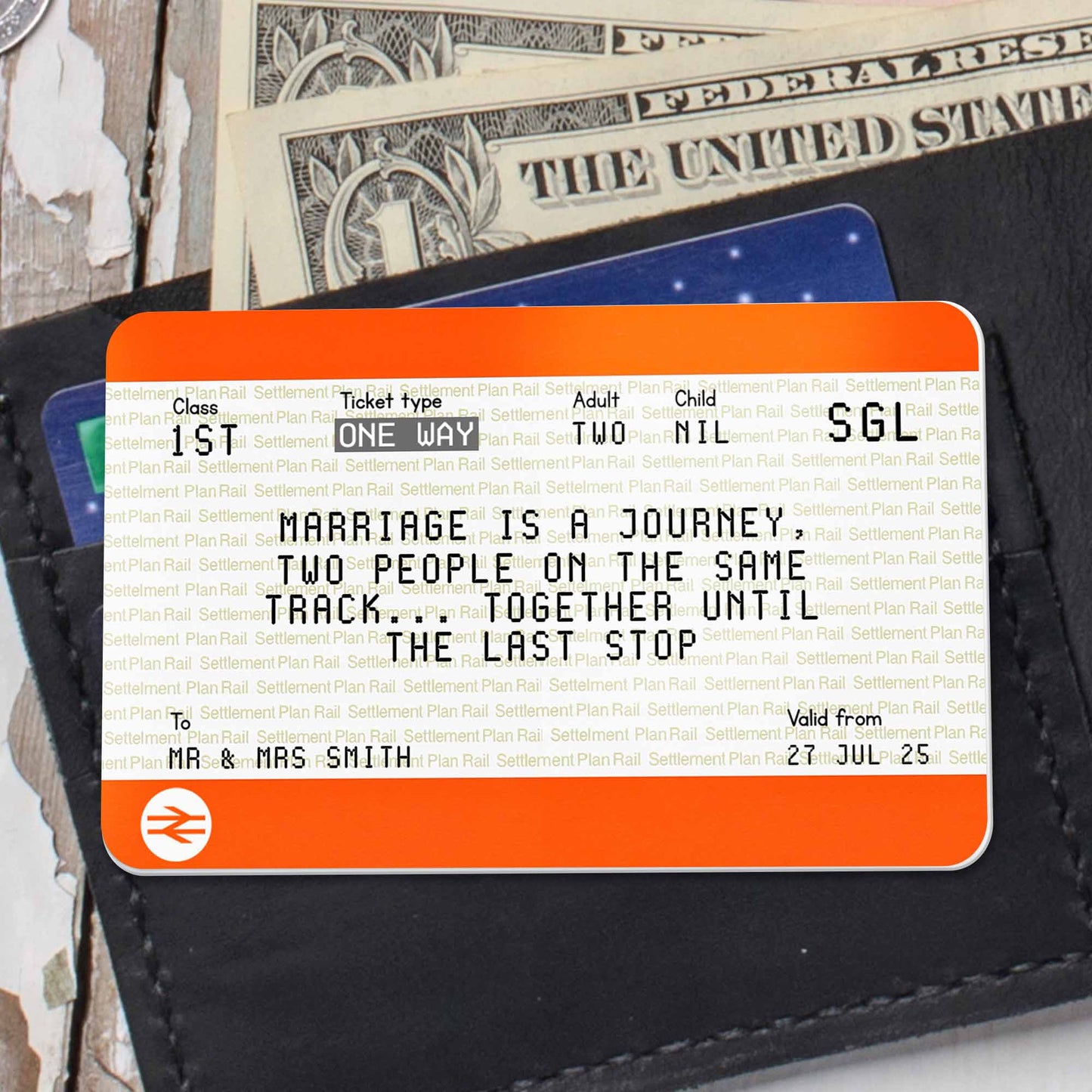 Le mariage est un voyage entre deux personnes sur la même voie – Carte portefeuille personnalisée en aluminium – CPL461_ALCA