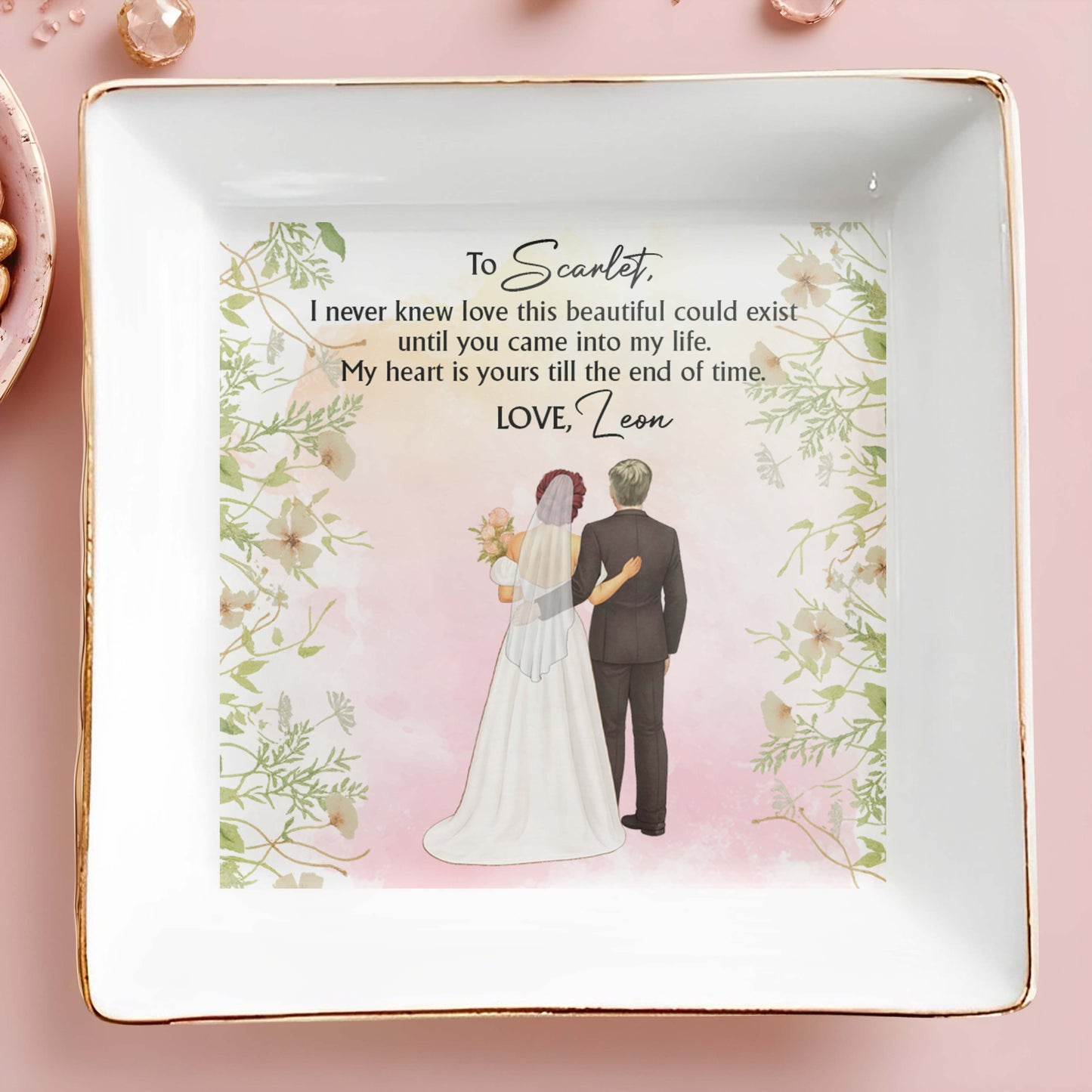 Love This Beautiful, Wedding Couple and Flowers - Personalized Custom Jewelry Dish, Square Ceramic Dish - CPL463_SCRD