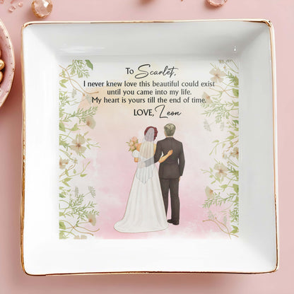 Love This Beautiful, Wedding Couple and Flowers - Personalized Custom Jewelry Dish, Square Ceramic Dish - CPL463_SCRD