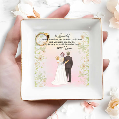 Love This Beautiful, Wedding Couple and Flowers - Personalized Custom Jewelry Dish, Square Ceramic Dish - CPL463_SCRD