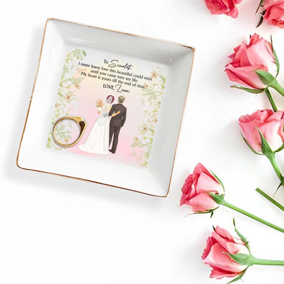 Love This Beautiful, Wedding Couple and Flowers - Personalized Custom Jewelry Dish, Square Ceramic Dish - CPL463_SCRD