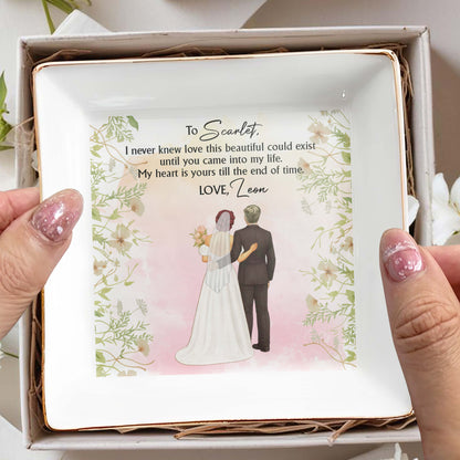 Love This Beautiful, Wedding Couple and Flowers - Personalized Custom Jewelry Dish, Square Ceramic Dish - CPL463_SCRD