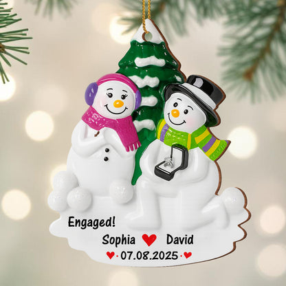 Engaged Snowmen With Christmas Tree Ornament
