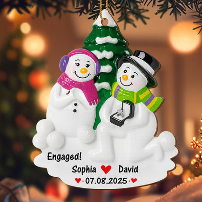 Engaged Snowmen With Christmas Tree Ornament